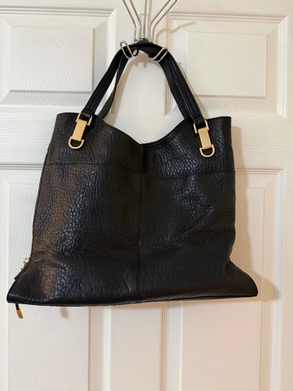 Vince Camuto Black Pebbled Soft Leather Expandable Should Bag